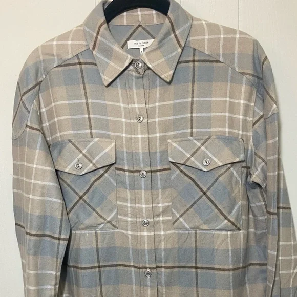 Rag & Bone Cruz Shirt Beige and Gray Plaid Shirt Size Small - Picture 4 of 10